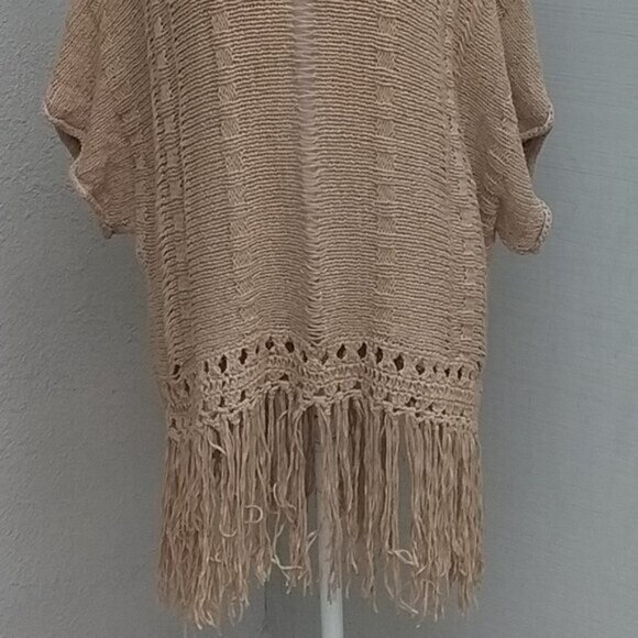 Gragham & Spencer Sweater Women's Med Tan Beige Fringe Pullover Bohemian - Picture 6 of 9
